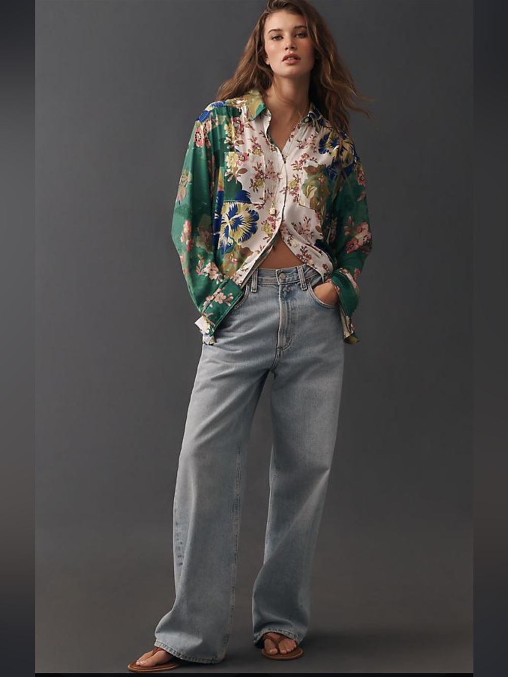 Anthropologie Relaxed Long-Sleeve Floral Shirt Sz XL